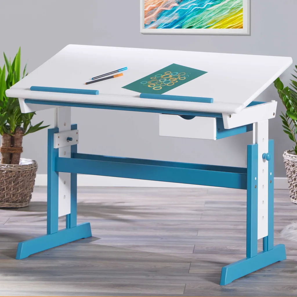 Pijii Bureau Réglable Blanc et Pétrole - Table Ergonomique Motorisée