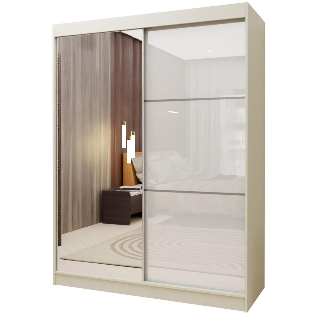 BEAUTYSOFA | Schwebetürenschrank VIVA 160 cm Kleiderschrank Kaschmir mit Spiegel, Schubkasteneinsätze, Schiebetürenschrank Schlafzimmer