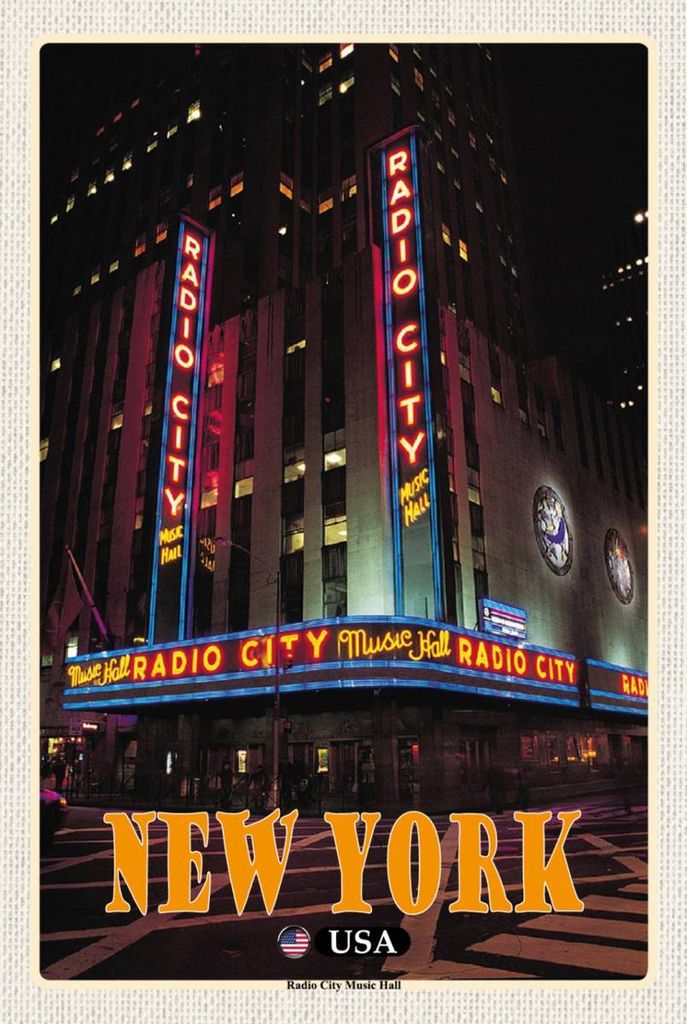 vianmo Holzschild 18x12 cm New York Reisen USA Radio City Music Hall Bildmotiv Reisemotiv Abenteuer