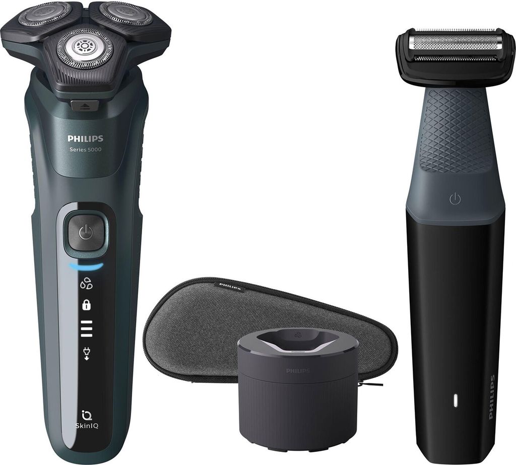 Philips SHAVER Series 5000 S5584/57 Elektrischer Nass- und Trockenrasierer, Rotationstrasierer, Grün, Grau, SkinIQ, Edelstahl, LED, SH71