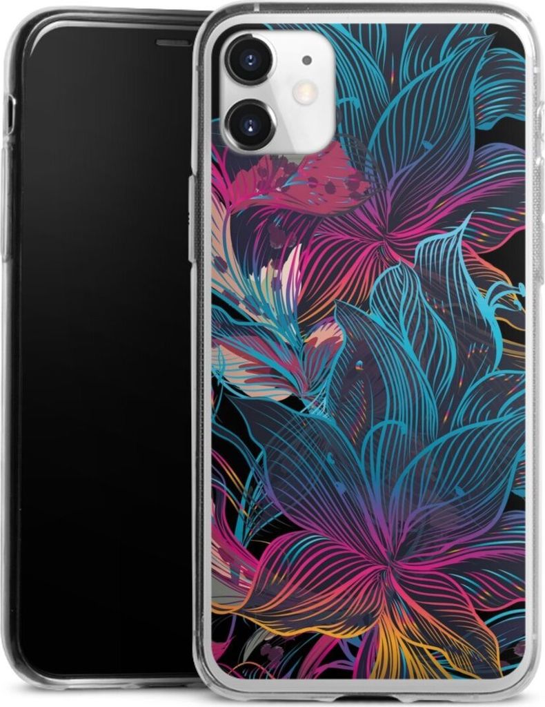 DeinDesign Slim Hülle für Apple iPhone 11 Silikon Case Ultra Dünn Handyhülle Blumen Neon bunt