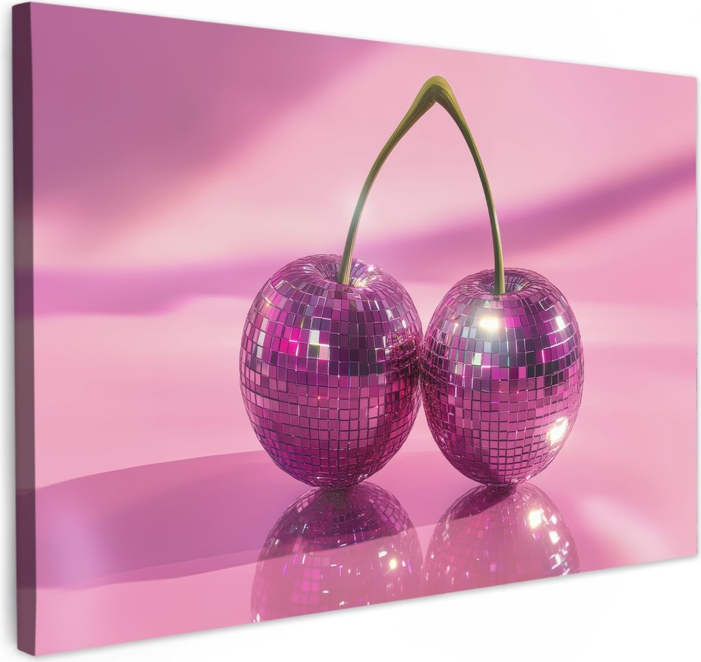 Leinwand Bilder 30x20 cm - Disco - Kirschen - Rosa, Wandbilder, Wanddeko Wohnzimmer, Bild