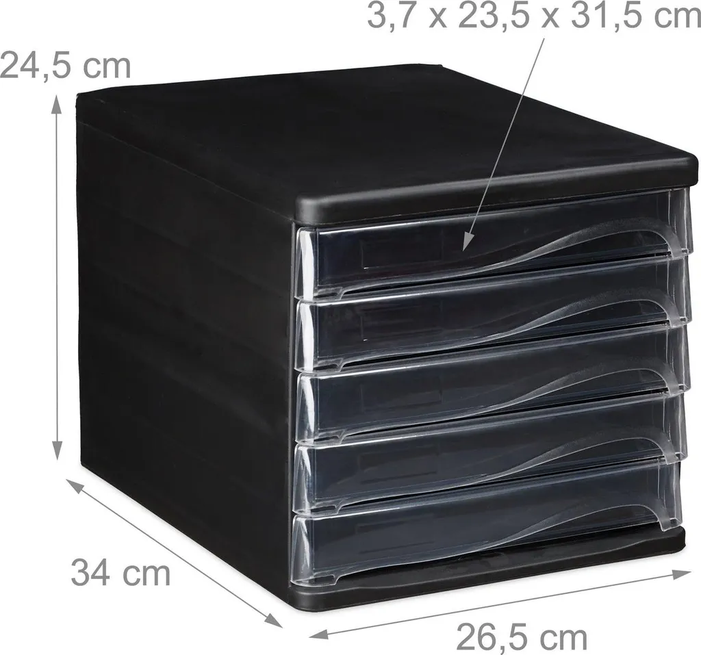 Boîte à tiroirs avec 5 compartiments monobloc pour format A4 - Blanc - 3