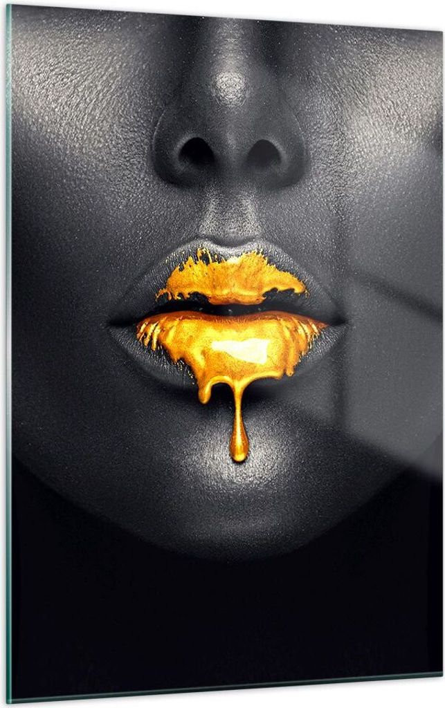 Bilder auf glas - Einteilig - Gold Mund Schwarz - 50x70cm - Glasbilder - Wandbilder - Bilder - zum Aufhängen bereit - Wanddekoration aus Glas - Gl...
