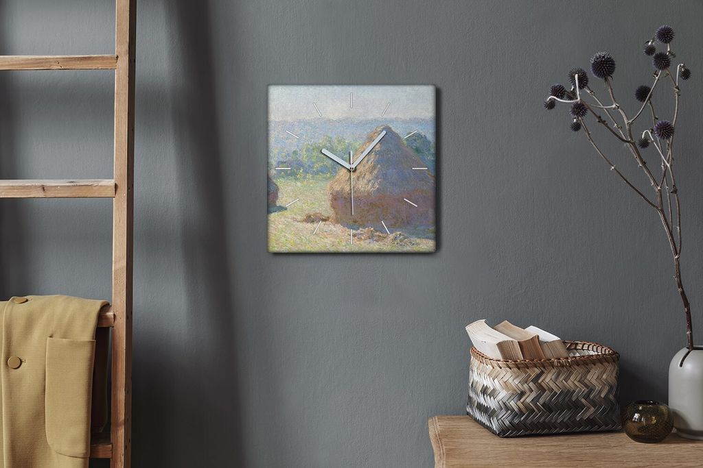 Coloray Hodiny Unikátní 30x30 cm Tiché hodiny Pro obývací pokoj a kuchyň Nástěnné hodiny Plátno Bílé ručičky hodin - Konec léta Hay...