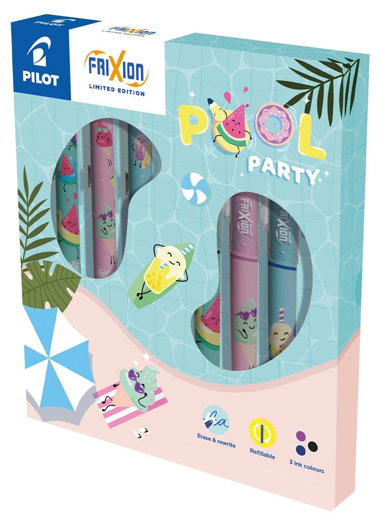 PILOT FriXion Pool Party Collector Box – radierbare Tintenroller Set, Geschenkidee, 0,7 mm