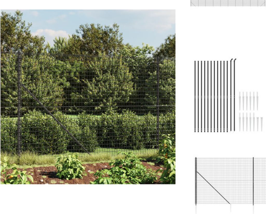 vidaXL Maschendrahtzaun mit Bodenhülsen Anthrazit 1,6x25 m - Zaunfelder