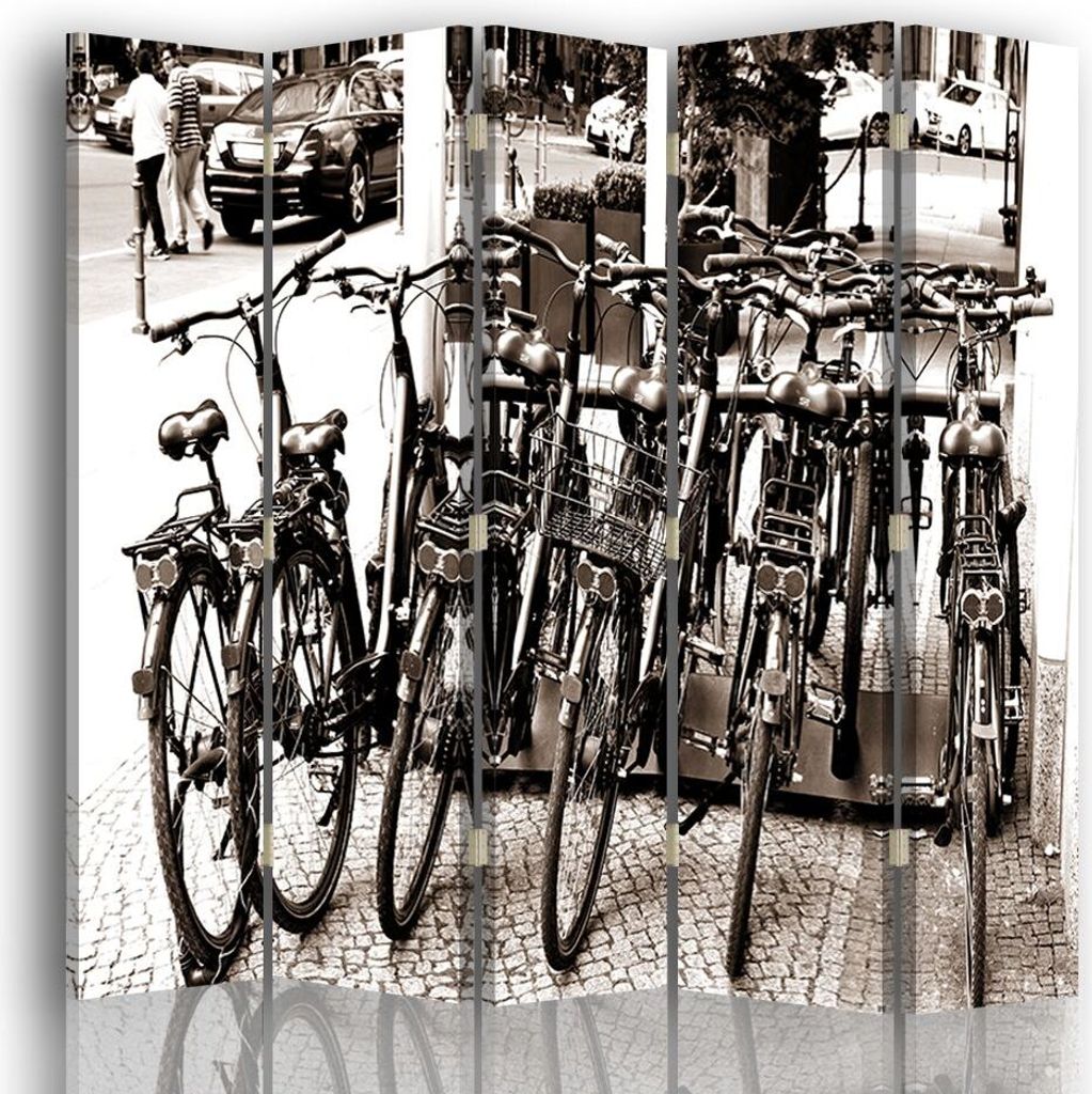 Legendarte - Paravent - Raumteiler Fahrräder in Schwarz und Weiß cm. 180x180 (5 Paneele)