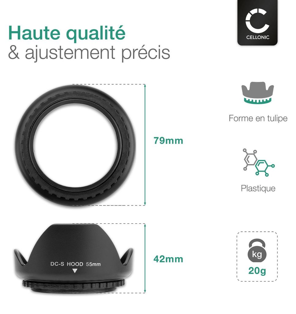 CELLONIC Pare-soleil Ø 55mm compatible avec Ø 55mm Image du produit 
