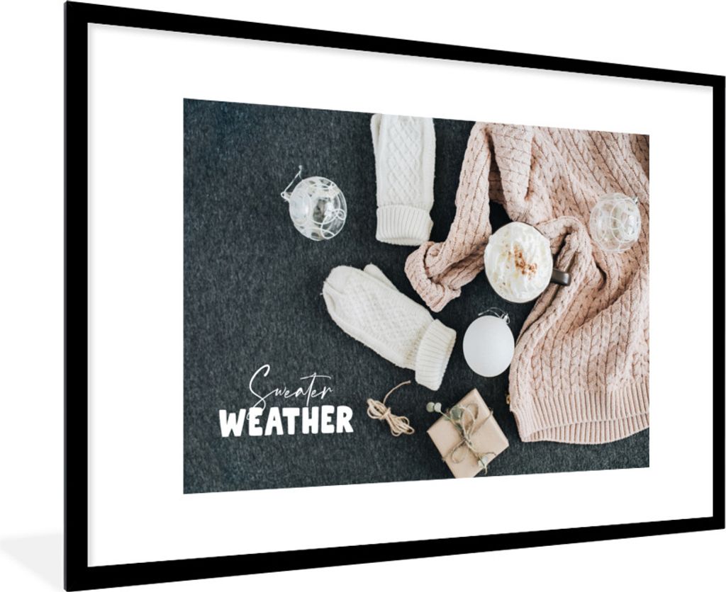 MuchoWow Gerahmtes Poster Winter - Christbaumkugeln - Zitat 90x60 cm - Poster mit Schwarzem Bilderrahmen Wandposter Rahmen Foto Bilder - Wanddeko...