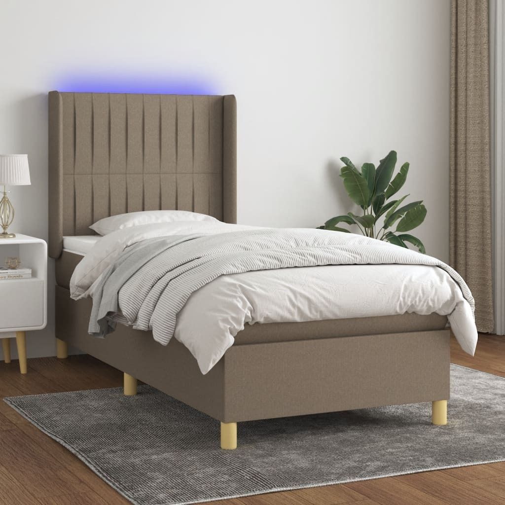 CLORIS Boxspringbett Polsterbett mit Matratze & LED Taupe 90x190 cm Stoff, 55,56 kg