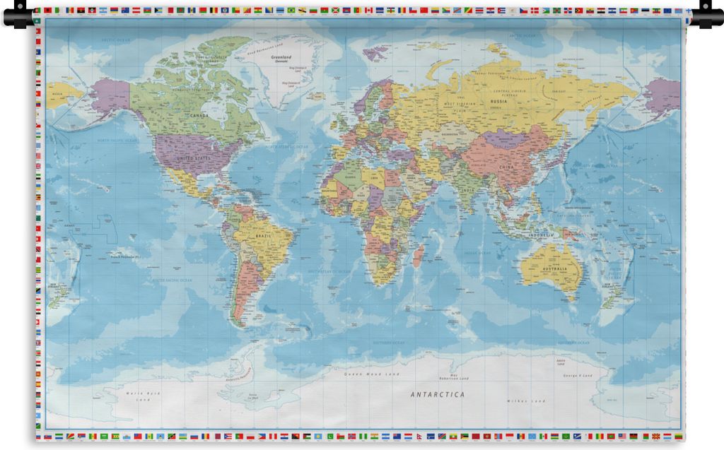 MuchoWow Wandteppich Wandbehang Weltkarte - Flagge - Politik 150x100 cm Tapisserie Dekoration Wandtuch - Waschbar - Tapisserien - Wand-Decke