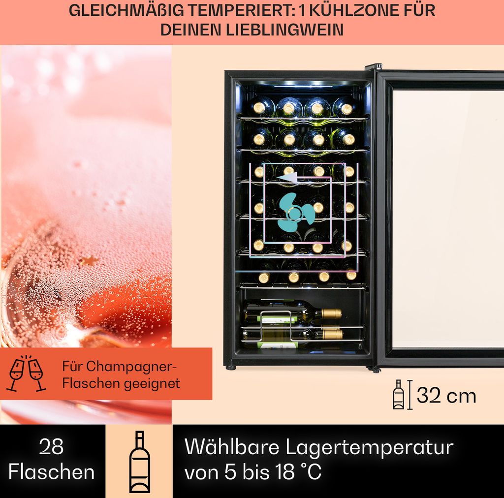 Klarstein Weinkühlschrank, 1 Zonen Getränkekühlschrank Produktbild 3