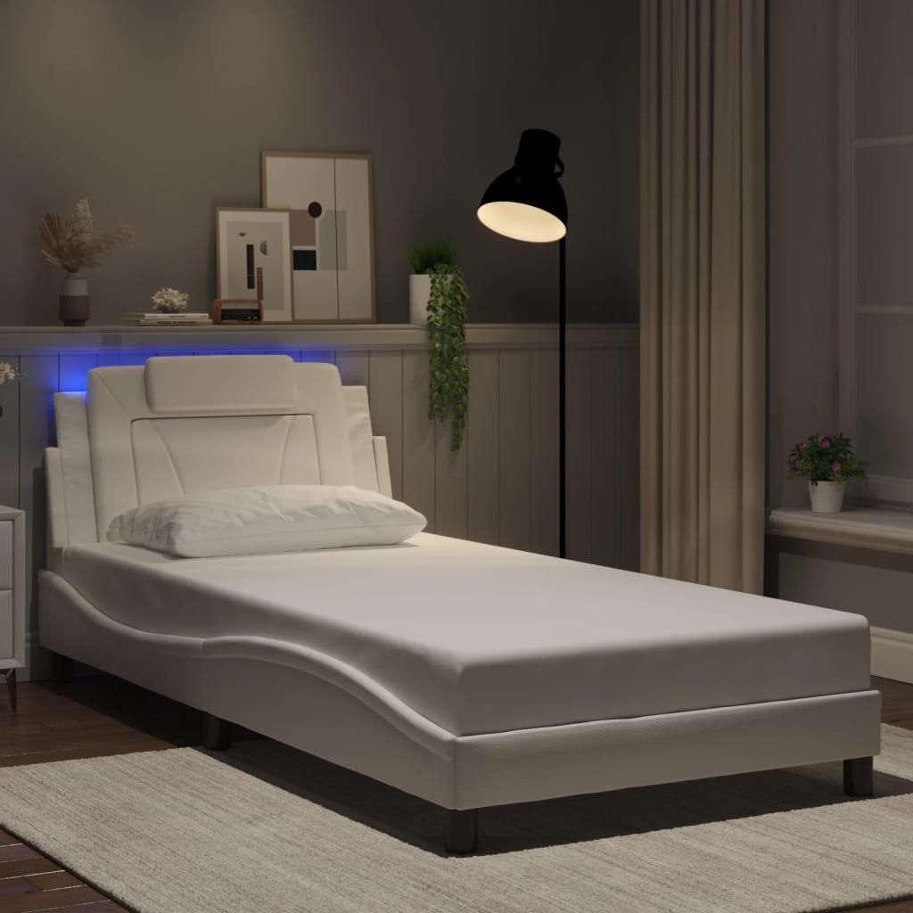 "Schlussverkauf" Bettgestell - für 1 Person - "Viana" mit LED ohne Matratze - Weiß 100x203 cm C474