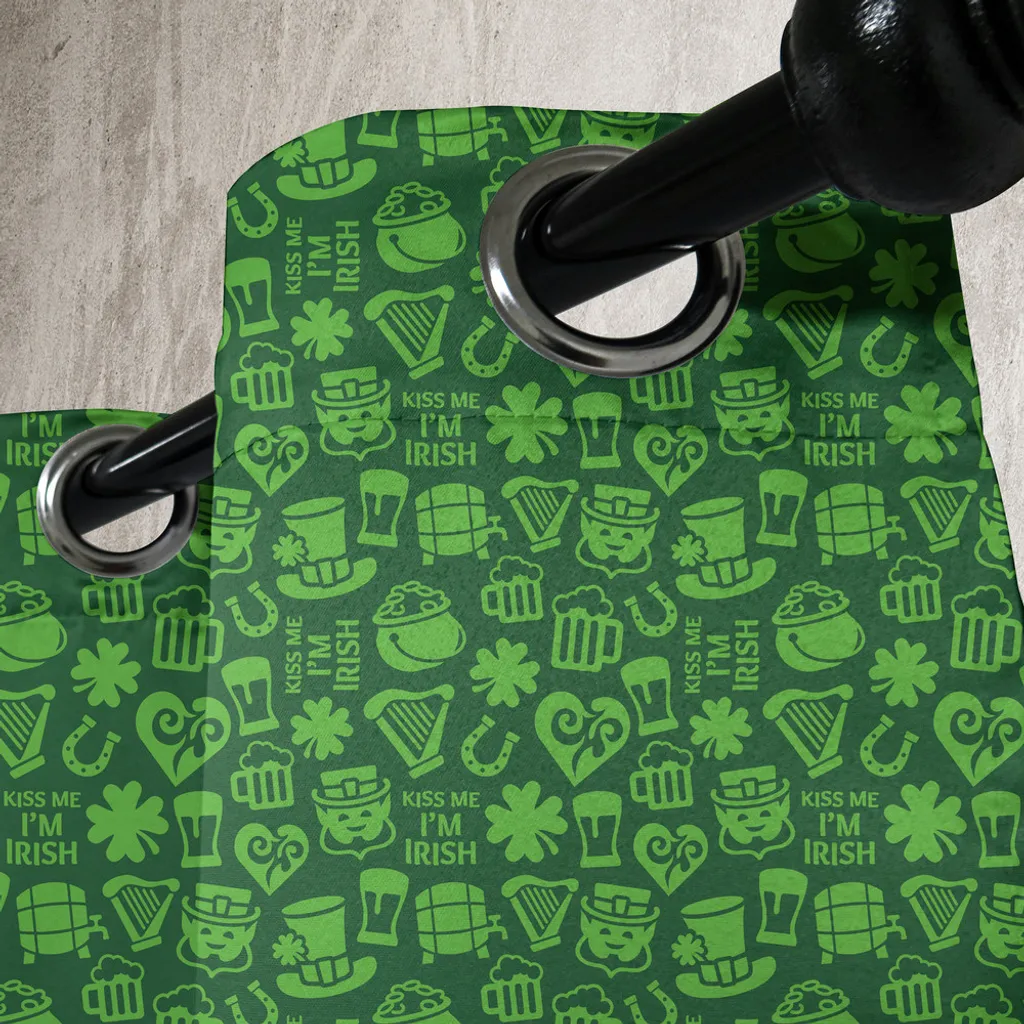 ABAKUHAUS Tenda con occhielli irlandese, "Baciami, sono irlandese" frase divertente con cappelli tradizionali Ale Shamrocks simboli tradizionali", tende decorative a 2 pannelli per finestre, 280 cm x 225 cm, verde lime - 3