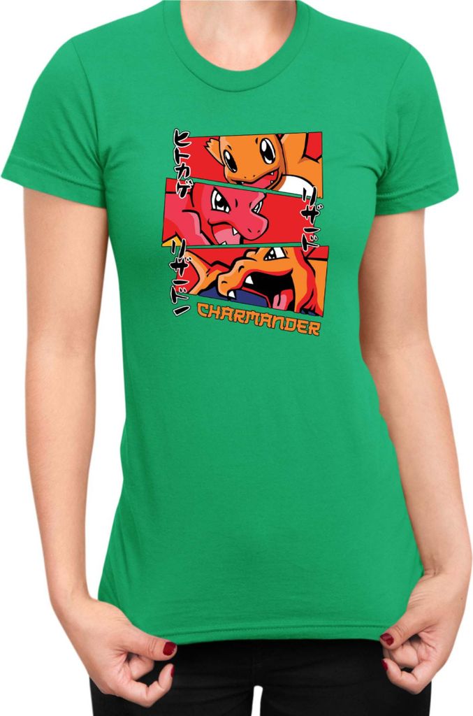 Damen T-Shirt Japan Manga Anime Comics Animation Pokeball Charmander Evolutions, Lady S / Grün