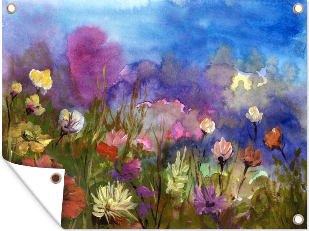MuchoWow 80x60 cm Outdoor-Poster Gartendeko Sichtschutz Garten Poster für den Garten Ölfarbe - Blumen - Frühling