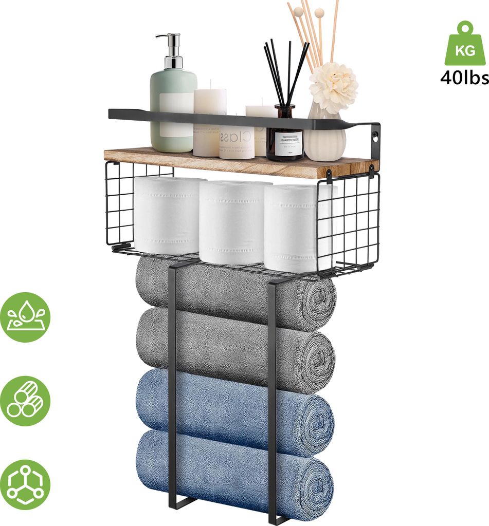 Handtuchstange 3-in-1 Handtuchregal Wand Montage 40cm Badregal Schutzzaun, Drei Speicherebenen, abnehmbar für den Gebrauch,Hohe Tragfähigkeit