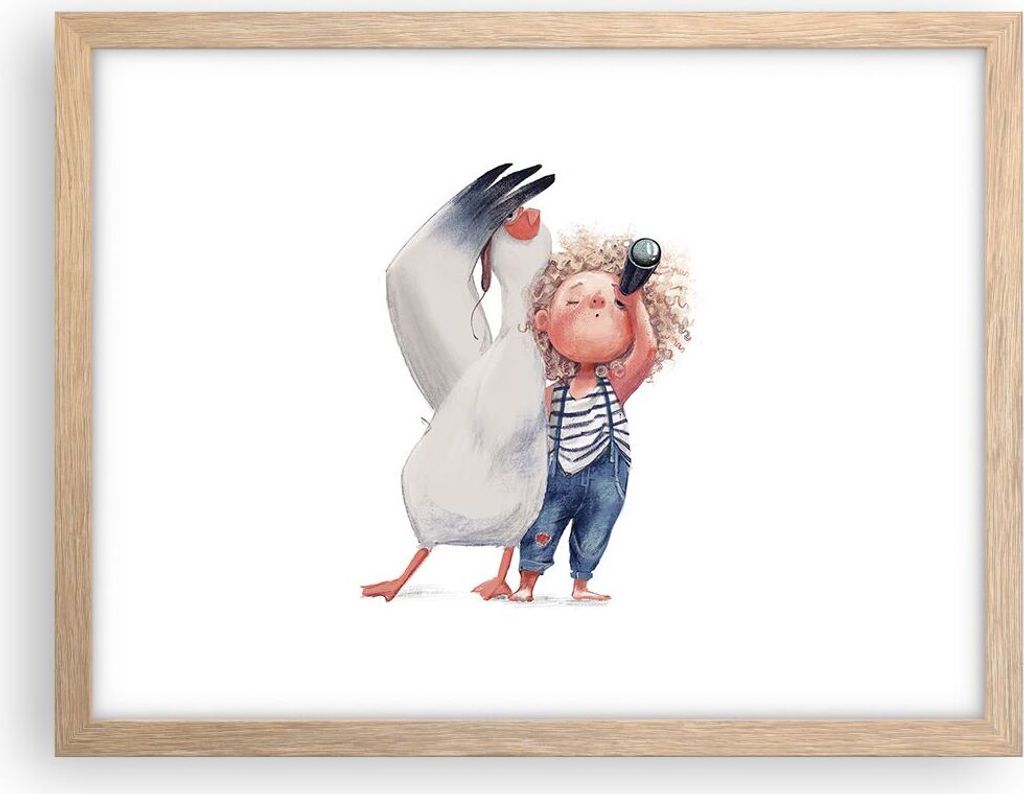 Gerahmtes Poster - Rahmen in heller Eiche - Albatros Kind Bild - 40x30 cm - Wand Bild - Wanddeko - Wandbilder - Kunstposter - Wandposter - Bilderra...