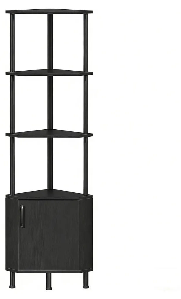 Armoire d'angle à 5 niveaux avec éclairage LED et tiroirs en acier noir