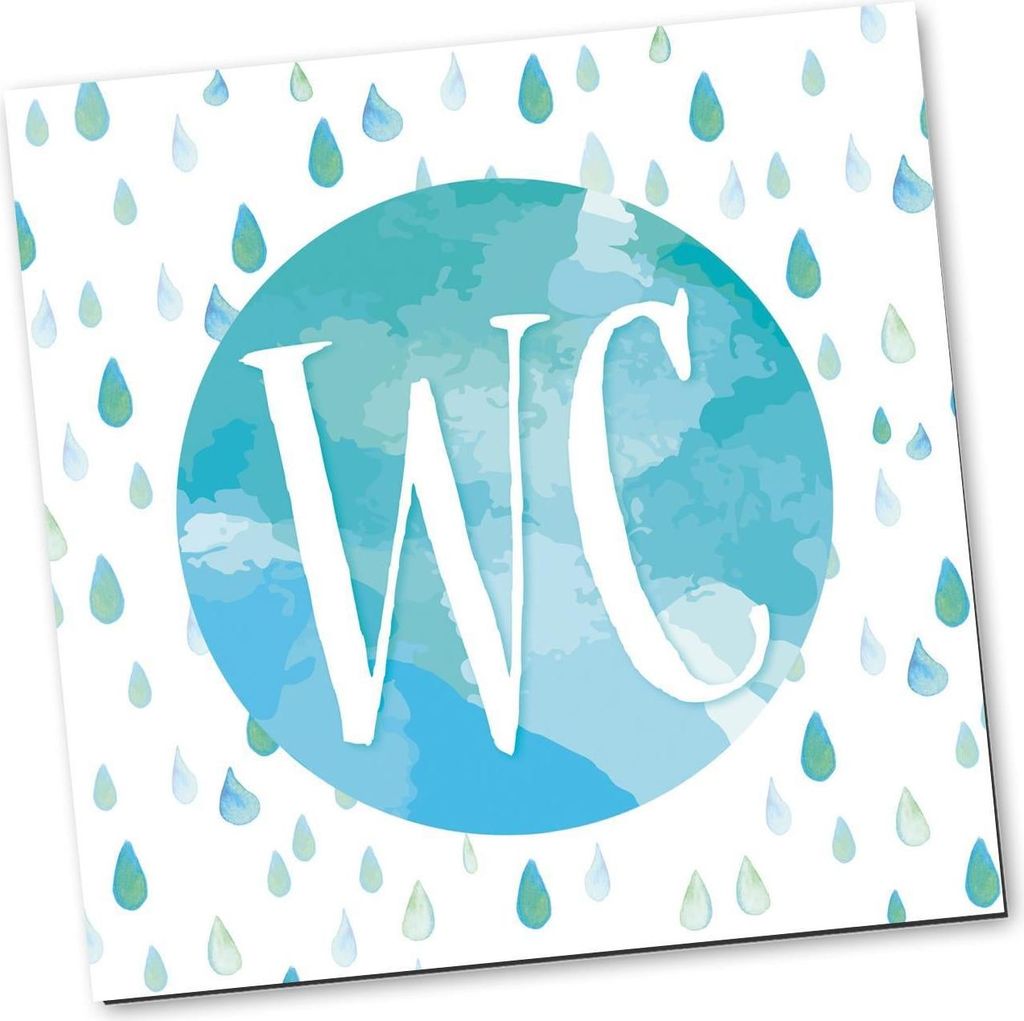 WC-Schild Türschild Badezimmer blau weiß türkis Aquarell-Optik quadratisch 14 x 14 cm inkl. Klebepunkte