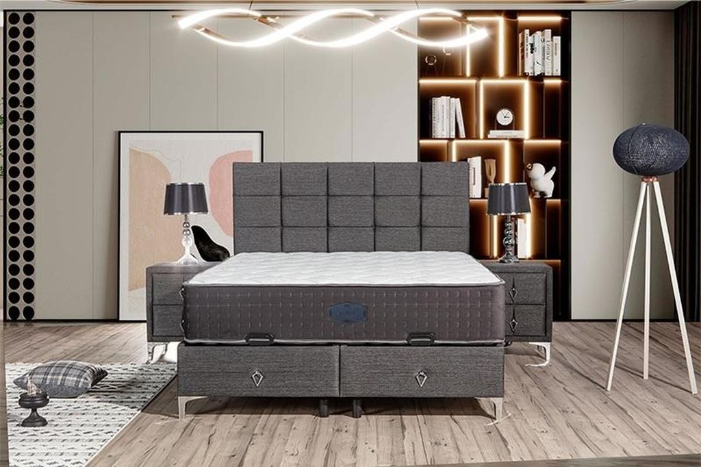 Grau modernes Bett mit Matratze aus Textil und Edelstahl