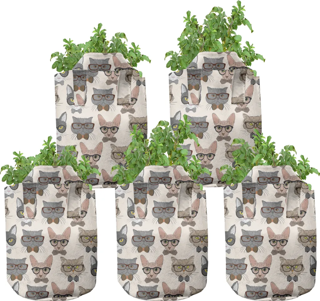 Pots de Fleurs en Tissu avec Poignées et Design Chat Hipster Nerd