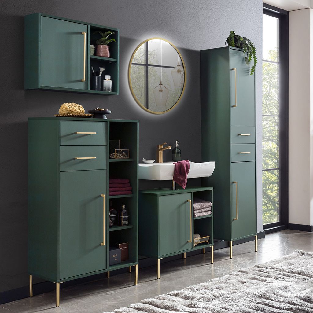 Bad Komplett Set in waldgrün inkl. Beleuchtung KELLA-80, B/H/T: ca. 202,9/184,3/33,1 cm
