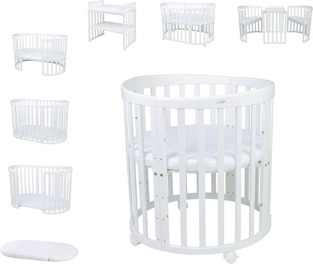 Waldin Babybett OWAL Kinderbett 7in1 mit Matratze, Produktbild 