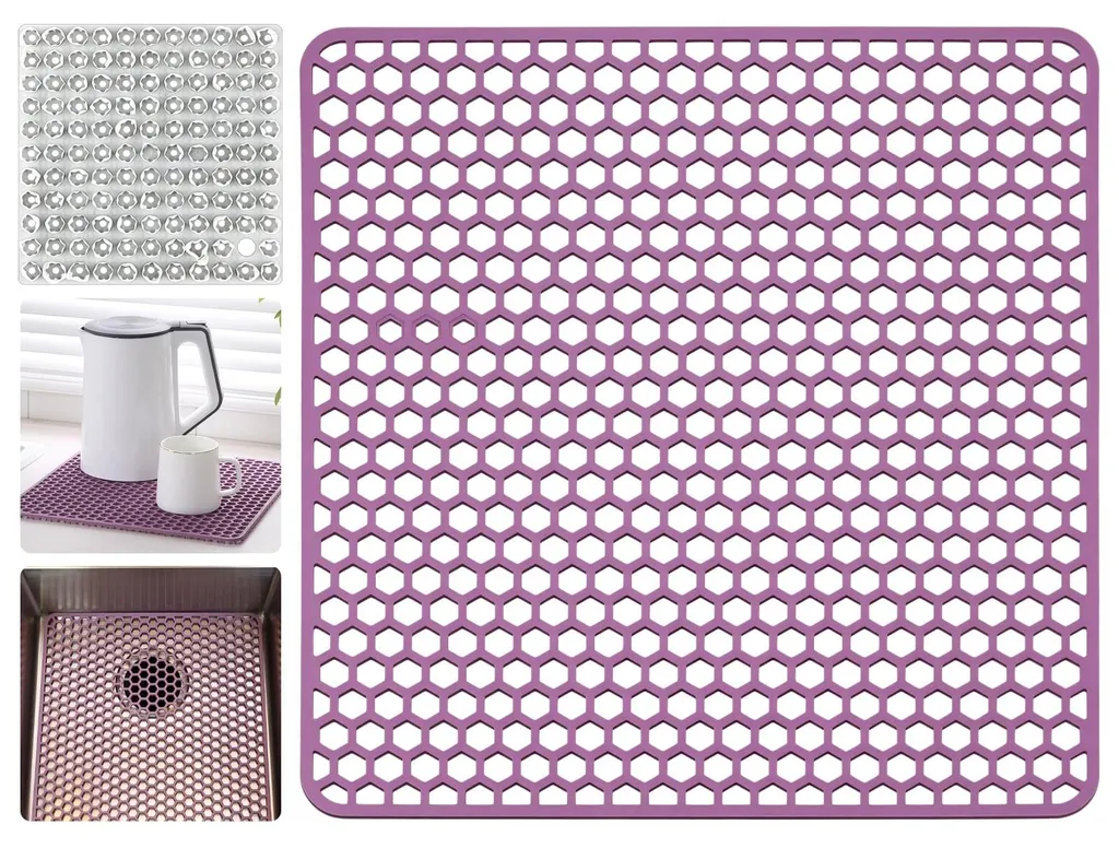 Fond d'évier en silicone gris 30,5 cm et sa brosse de nettoyage douce
