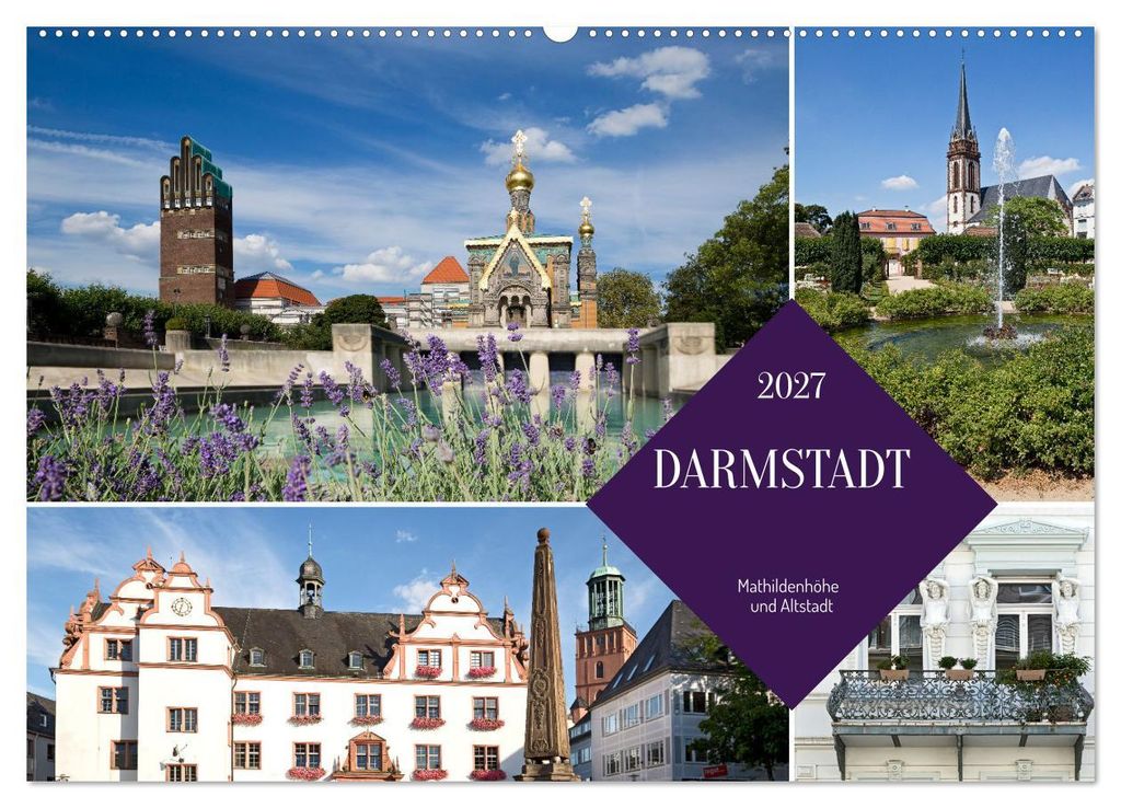 Darmstadt - Mathildenhöhe und Altstadt (Wandkalender 2027 DIN A2 quer), CALVENDO Monatskalender