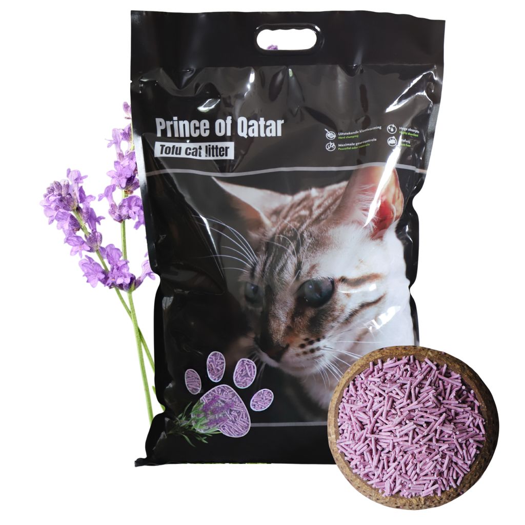 Cat Litter Prince of Qatar Lavendel | Tofu Katzenstreu (12l = 5kg) | Umweltfreundlich & Biologisch Abbaubar | Klumpend
