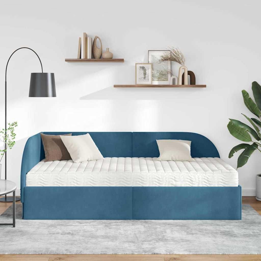 "Winter Sale" Eckbettgestell mit Matratze mit Kopfteil 2 pcs - Montage erforderlich - Blau Samt - clorisNeu244107 - Klassische BettenJugendbett Tag...