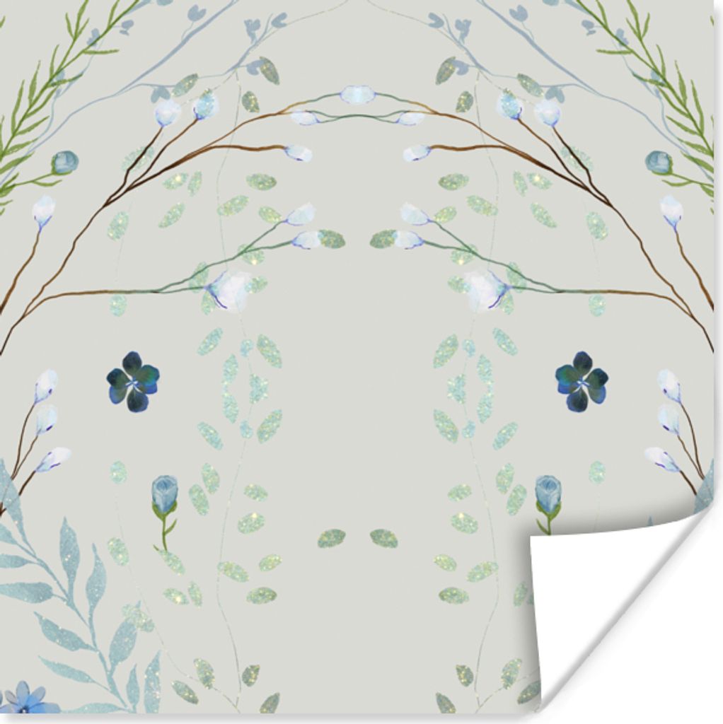 MuchoWow Poster Blätter - Blumen - Pastell - Design 50x50 cm - Wohnzimmerdekoration