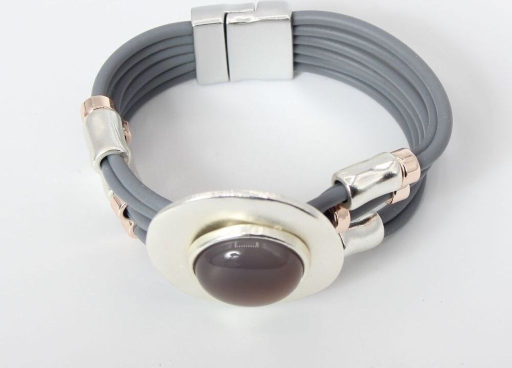 Luxus Armband mit großem rundem Stein Design Farbe Silber mit Magnetverschluss