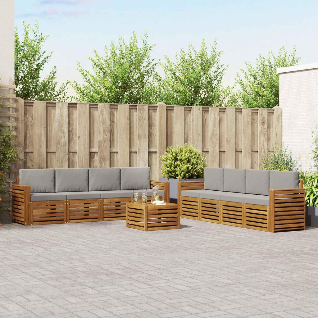 "2026 Aktion"Sofagarnitur - CLORIS - Balkonmöbe/Sitzgruppe - 9 pcs - Moderne Design - Natürlich und Hellgrau Massivholz Akazie - Gartensofas Prom...