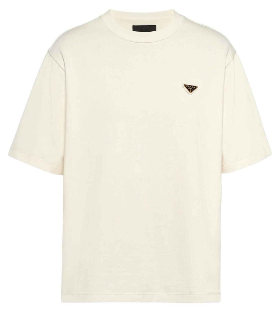 Prada Triangle-Logo Baumwolle T-Shirt Beige Herren XL