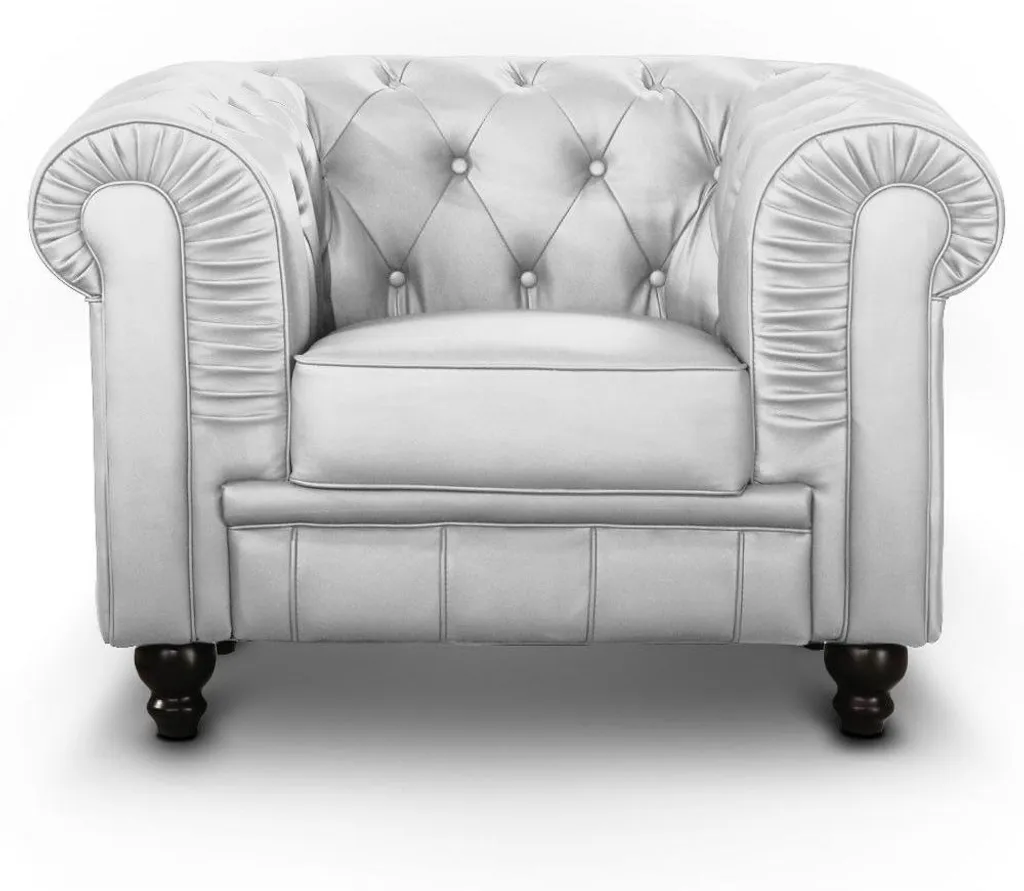 Fauteuil Chesterfield en velours argenté avec grand dossier capitonné