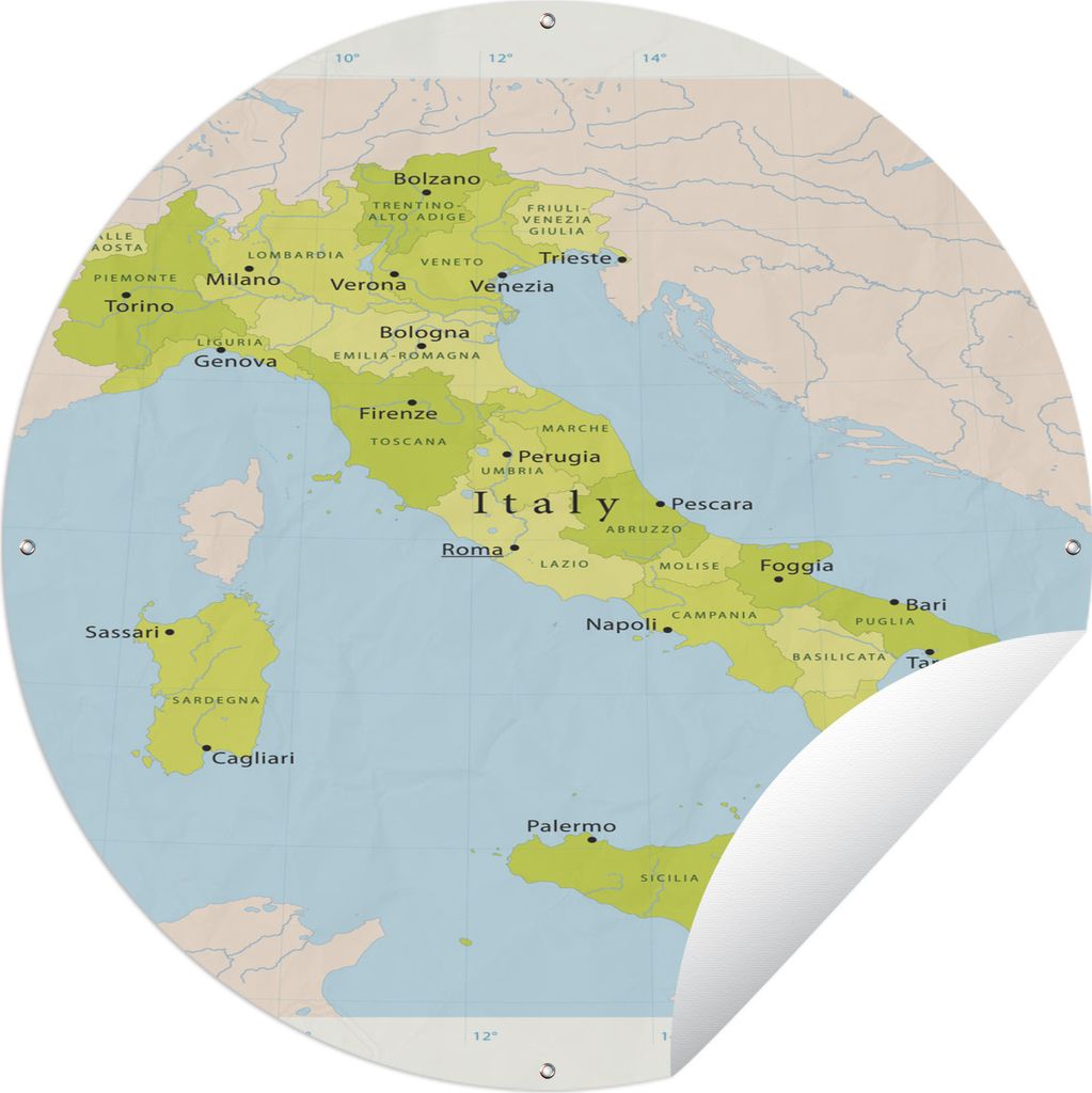 MuchoWow Gartenposter Outdoor-Poster Rund Grüne Karte von Italien Ø 120 cm Gartendeko Rundes Poster draußen