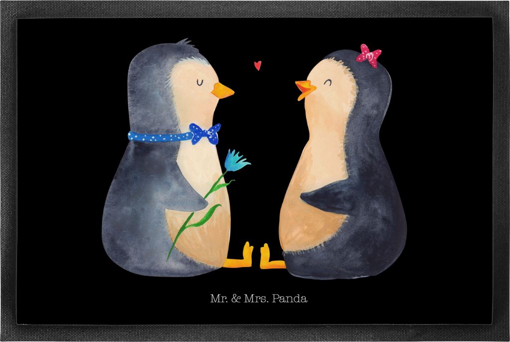 Mr. & Mrs. Panda Gummimatte Pinguin Pärchen 50 x 75 cm - Schwarz - Geschenk, fußmatte, Liebe, Hochzeit, Fußabstreifer, Schmutzmatte, Verknallt, ...