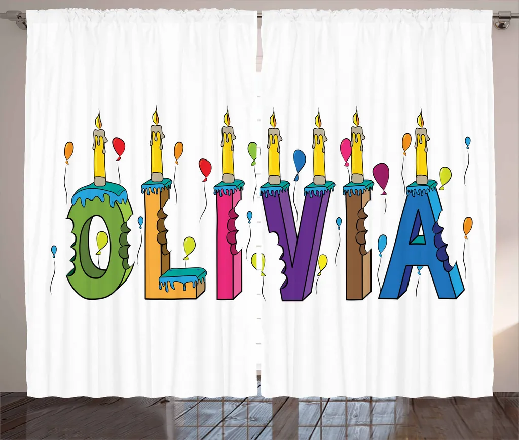 ABAKUHAUS Olivia Tenda rustica, Lettera Torta Nome della ragazza, Soggiorno Tenda universale con passanti e ganci, 280 x 175 cm, Multicolore