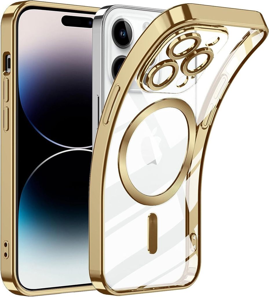 Handyhülle für iPhone 11 Pro Max mit Magsafe und Kameraschutz, Magnetisch Ultra Dünn Klar Überzug Schutzhülle Gold