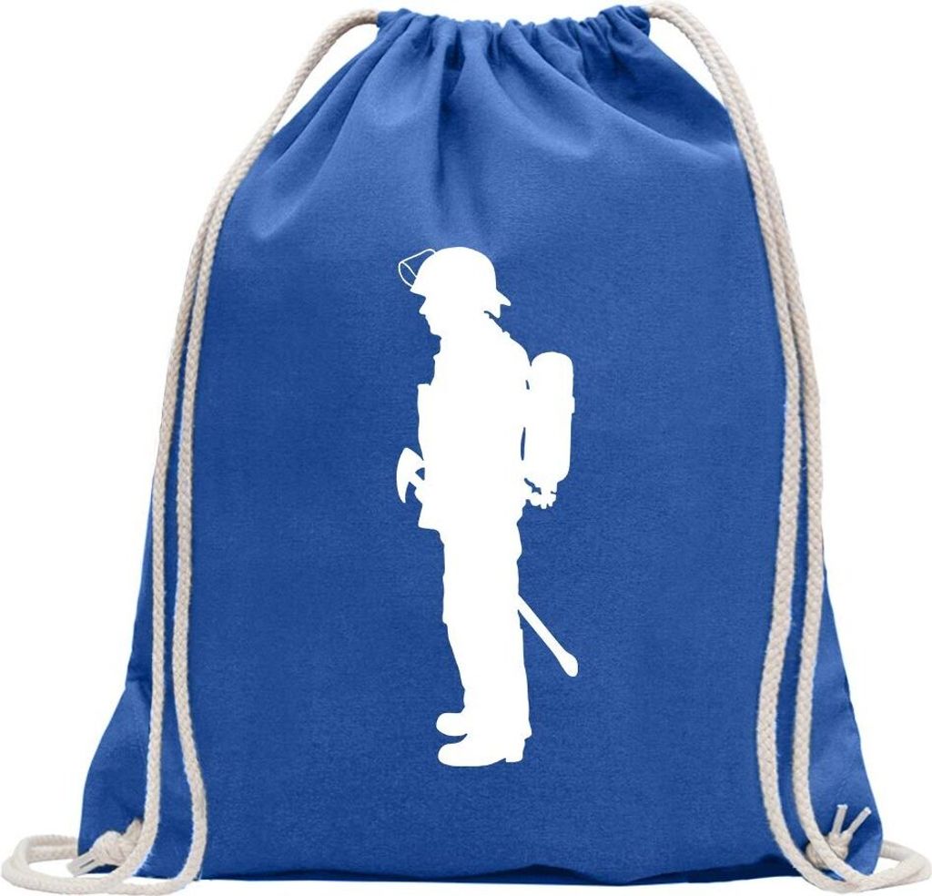 Kiwistar - Turnbeutel - royal - Feuerwehrmann - Einsatz - Fun Rucksack Sport Beutel Gymsack Baumwolle mit Ziehgurt