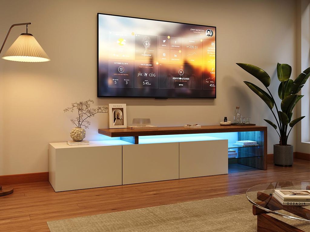 UnboxG TV-Lowboard 200 cm Weiß mit LED-Beleuchtung, Produktbild 