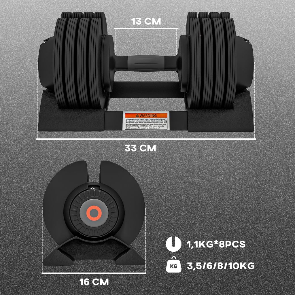 SPORTNOW Činky, 3,5/6/8/10 kg Nastavitelná činka s úložným Obrázek produktu 3