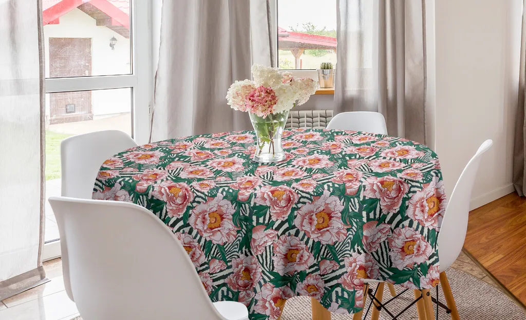 ABAKUHAUS Tovaglia 150cm Rotonda - Fiori Dettagliati Verde Bosco