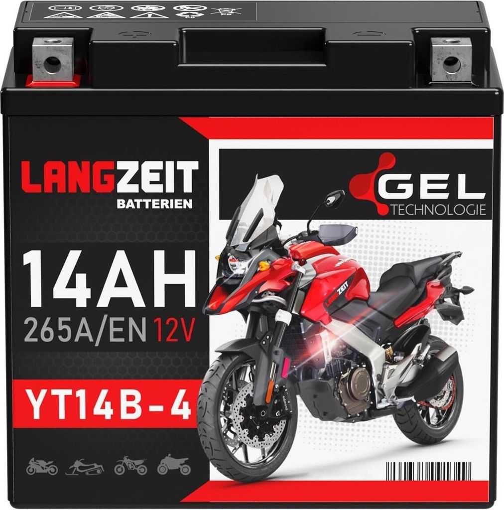 Langzeit Gel Motorradbatterie YT14B-4 14Ah 12V Produktbild 