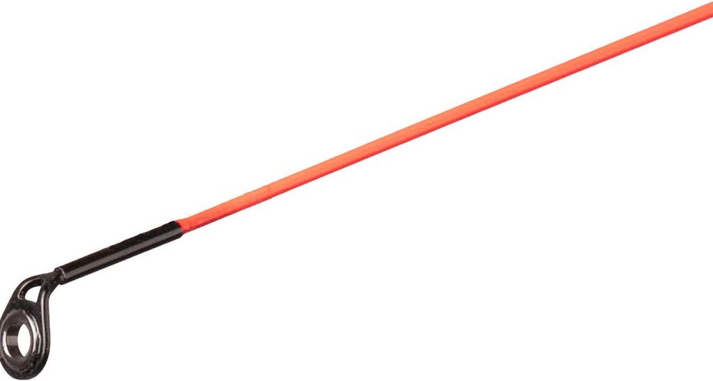A close-up shot of a fishing rod tip with a guide.