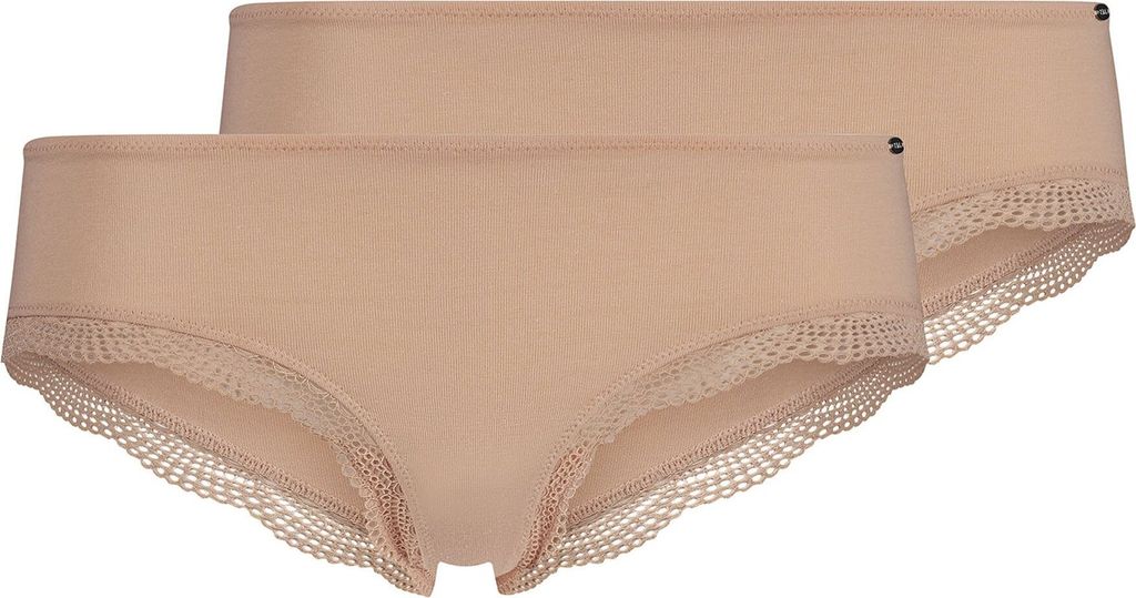 SKINY Damen Slips, 2er Pack - Cheeky Panty DP, Classic Baumwolle, Spitze, Baumwoll-Stretch Beige XL