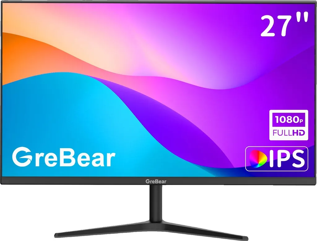Moniteur 75Hz GreBear 27" FHD - Grand Écran 1080p Fluide et Design Noir